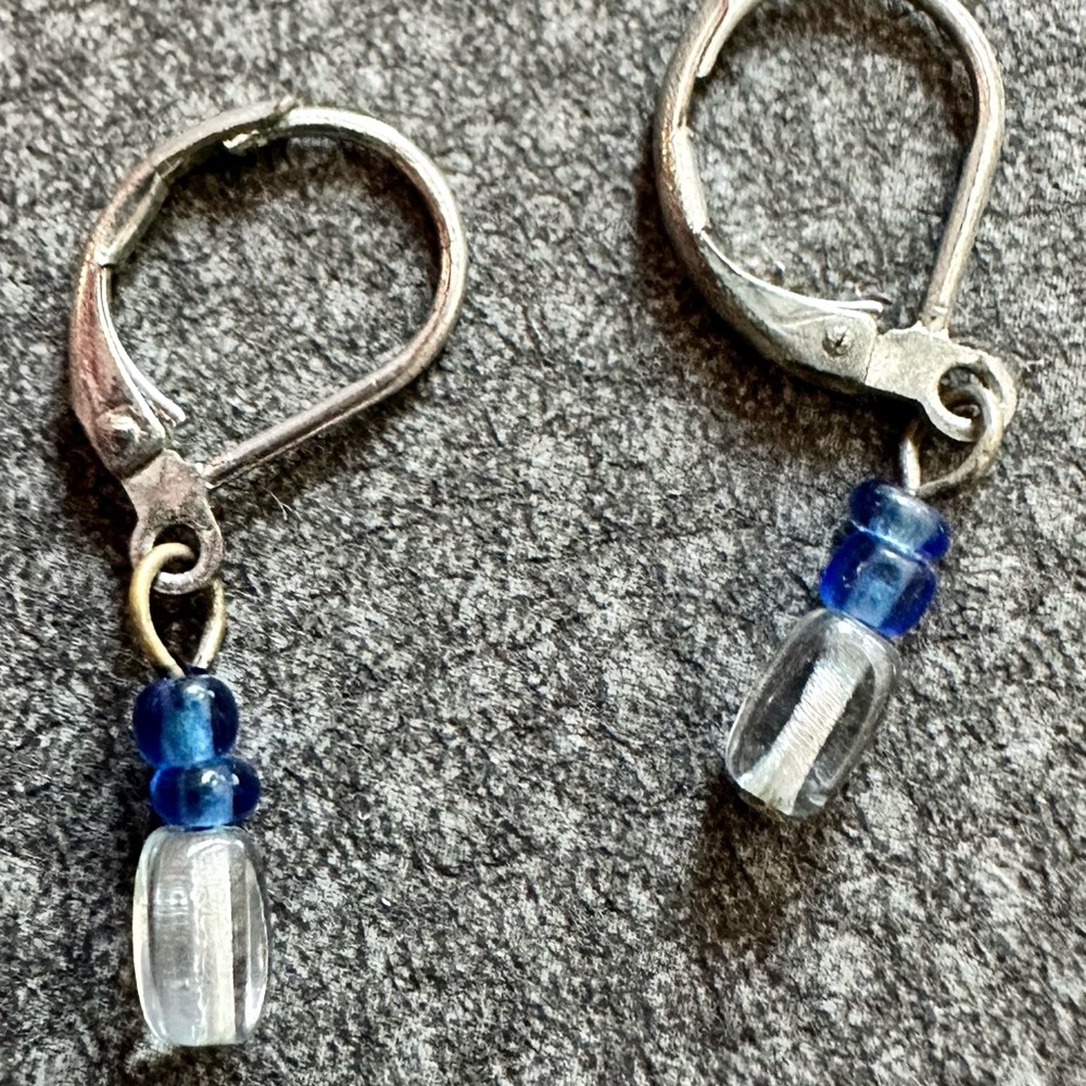 Fashion Jewelry Blue and Clear Bead Leverback Earrings